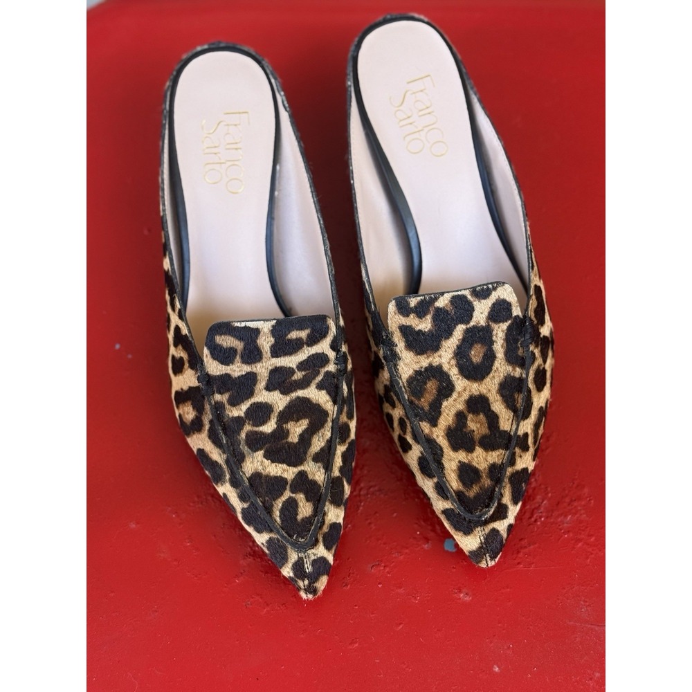 Franco Sarto black‎ Tan leopard fur pointed toe flats 7 M